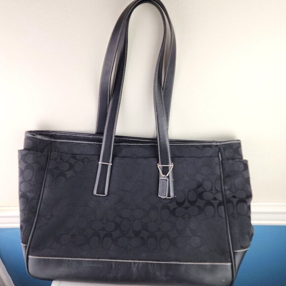 Coach Signature Black Canvas Tote Bag - Picture 1 of 8